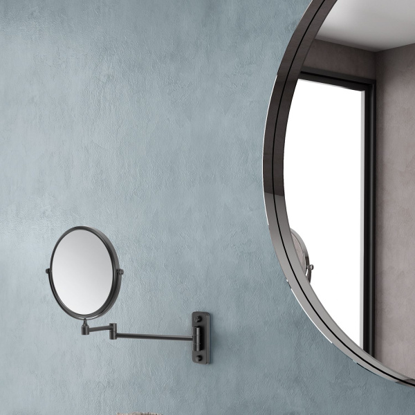 Gedy Gaia, настенное круглое поворотное косметическое зеркало (3x) со складным механизмом, цвет черный матовый 