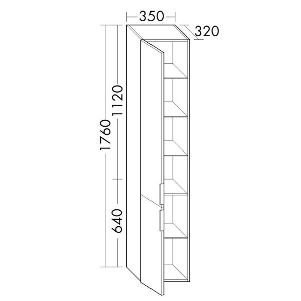 BURGBAD Eqio Шкаф высокий 320х350х1760 мм., две двери, петли справа R, 4 стекл полки,1 несъемная полка, цвет белый глянц F2009 