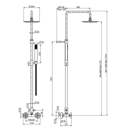 FIMA|Carlo Frattini Maxima Смеситель для душа внешнего монтажа, с душевой штангой, верхним душем Ø 250 мм. и душевым комплектом, цвет хром 