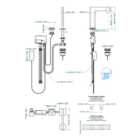 THG ICON-X CARBONE GOLD A MANETTES Смеситель для раковины электронный, на 2 отверстия, с донным клапаном, цвет полированное золото 