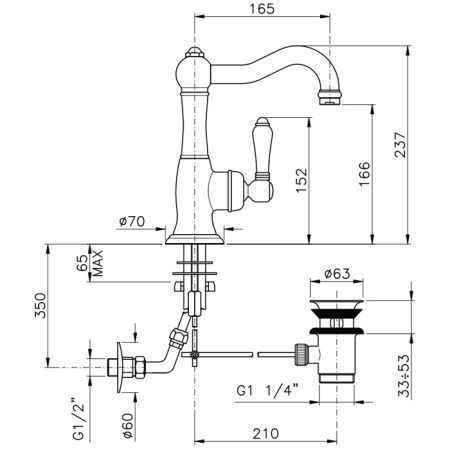 Nicolazzi El Capitan Смеситель для раковины однорычажный, с донным клапаном, цвет: золото 