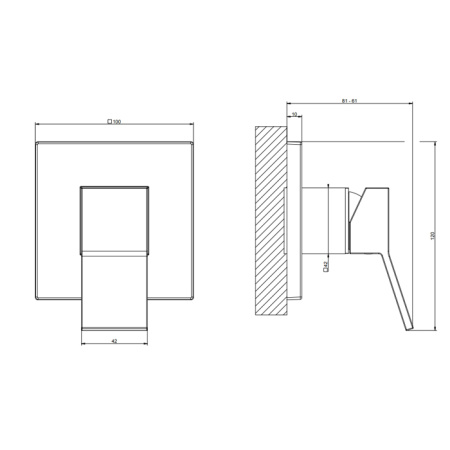 Gessi Rettangolo K Встраиваемый однорычажный смеситель без излива(внешние части), цвет: медь 