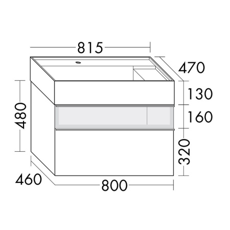 Burgbad Yumo База с умыв с 1 отв. 815х470х480 мм. 2 выдв ящика, аллюм рамка,вставка из дымч стекла, светодиодн. подсв. умыва-ка,цвет F3193 белый глянц 