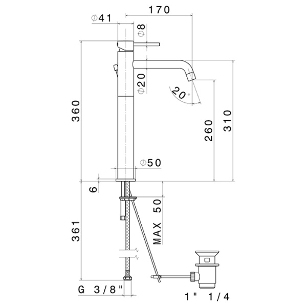 Newform XT Смеситель для раковины на 1 отверстие, высокий, с донным клапаном, излив 170мм, цвет: хром 