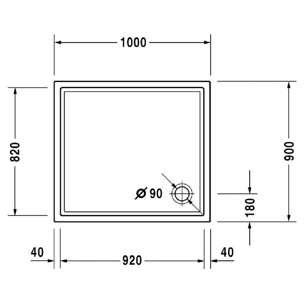 Duravit  Starck Slimline, Поддон акриловый  1000x900mm цвет белый, d90, толщина 4мм 