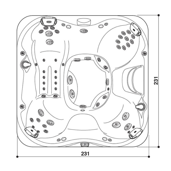 JACUZZI J375 Минибассейн 231х231х97 см, уф+озон, теплоизоляция, подсветка, Bluewave, 3кВТ, цвет Platinum, внешняя панель Smoked Ebony , без крышки 
