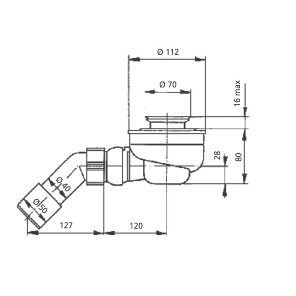 SANIT Сифон для поддона 821/50 F со слив. отверстием 52мм (без декоративной крышки) 