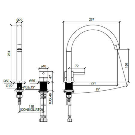 ALMAR Смеситель однорычажный для раковины на 2 отверстия без донного клапана, цвет хром 