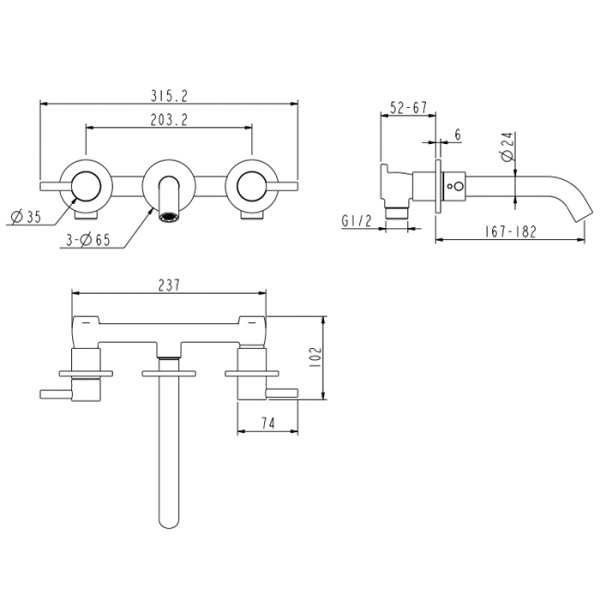 NEMO NM-2316BG Смеситель из стены для раковины с донным клапаном BRUSH GOLD 