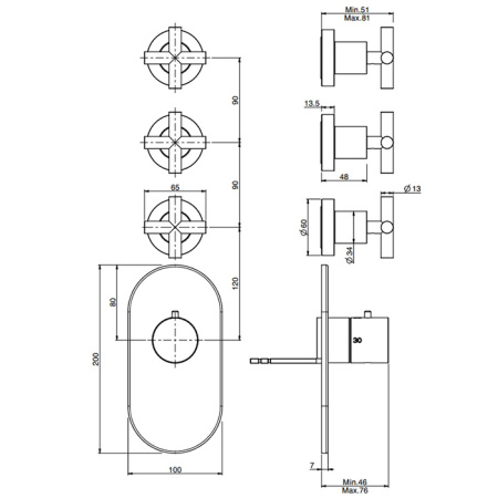 Fima Carlo Frattini Maxima Смеситель для душа, встраиваемый, термостатический, с переключателем на 3 выхода, цвет: чёрный матовый 