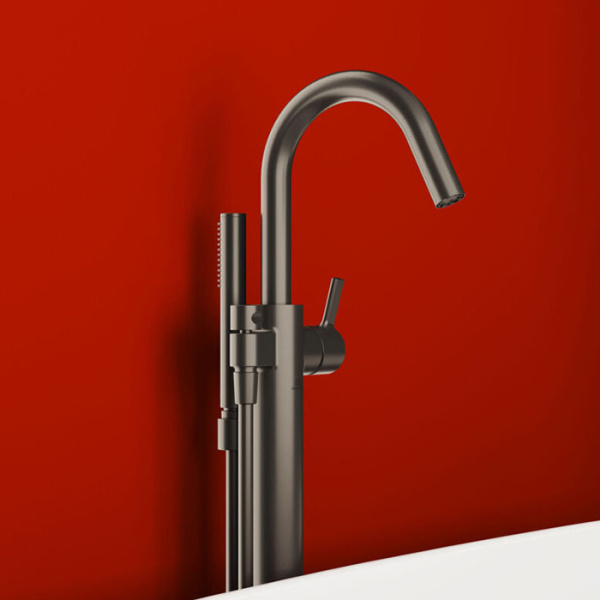 Ideal Standard Joy Смеситель для ванны, напольный, с ручным душем Stick, шланг Idealflex 125см, без A6133NU, цвет: PVD Magnetic Grey 