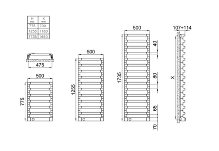 IRSAP STEP E Полотенцесушитель электрический 500x1255x107 мм., 11 плоских трубок, мощность 450 ватт, цвет хром 