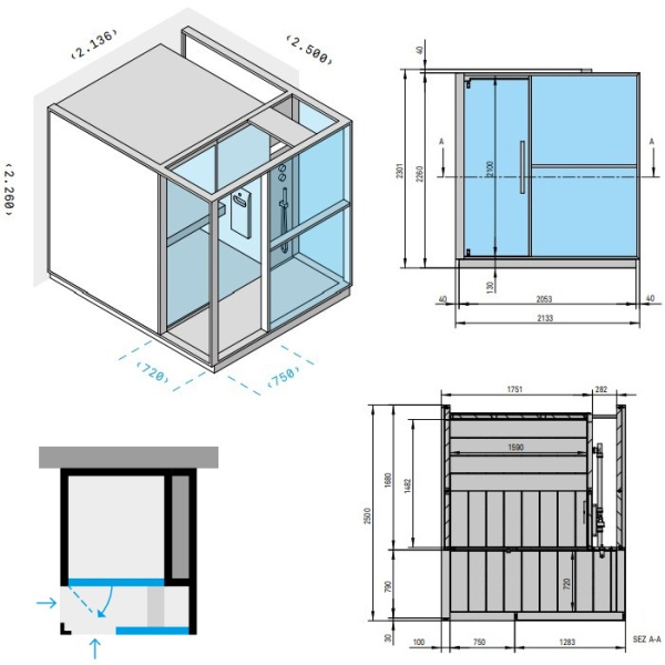 Effegibi Logica H Хаммам с душевой зоной, пристенный R.H. 214x250xh226см, отделка: Soft Sand 