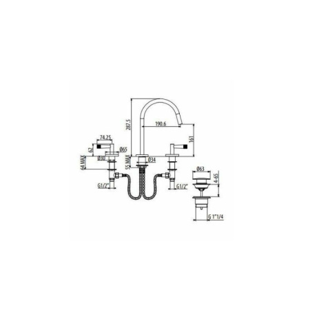 GATTONI MD Смеситель для раковины на 3 отверстия, ручки PELLA, с донным клапаном, цвет хром 