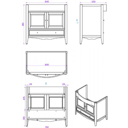 TW Veronica, База с раковиной Simas AR864bi*1 90*56см, с 1отв., 2 распашные дверки+1 выдв.ящик, доводч. Blum, ручки: Riflesso бронза, цвет: vintage 