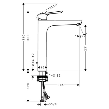 HG Logis E Смеситель для раковины 230 на 1 отв. с донным клапаном, излив 185мм, h231мм, цвет: хром 