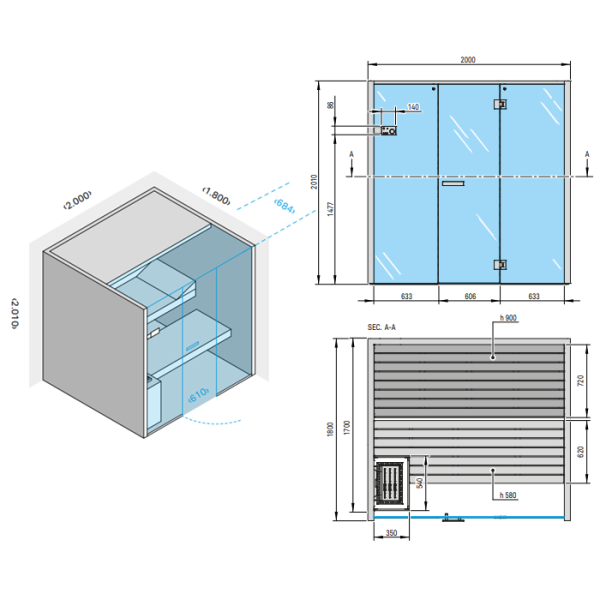 Effegibi Sky 80 Сауна 200x180xh201см, отделка: канадский хемлок 