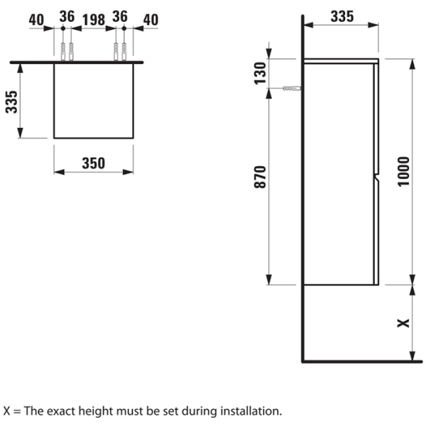 LAUFEN PRO S Средний шкаф 350x335x1000 мм, 1 дверца, петли справа, 2 стеклянные полки, венге 